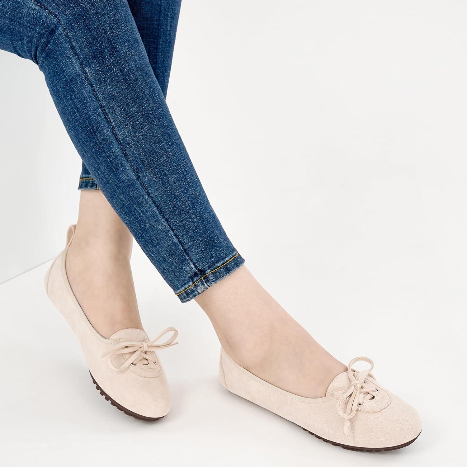 image:imageEcetana Flats for Women Dressy Shoes Round Toe Comfortable Faux Suede Slip On Foldable Ballet Flats for Casual WorkBeige