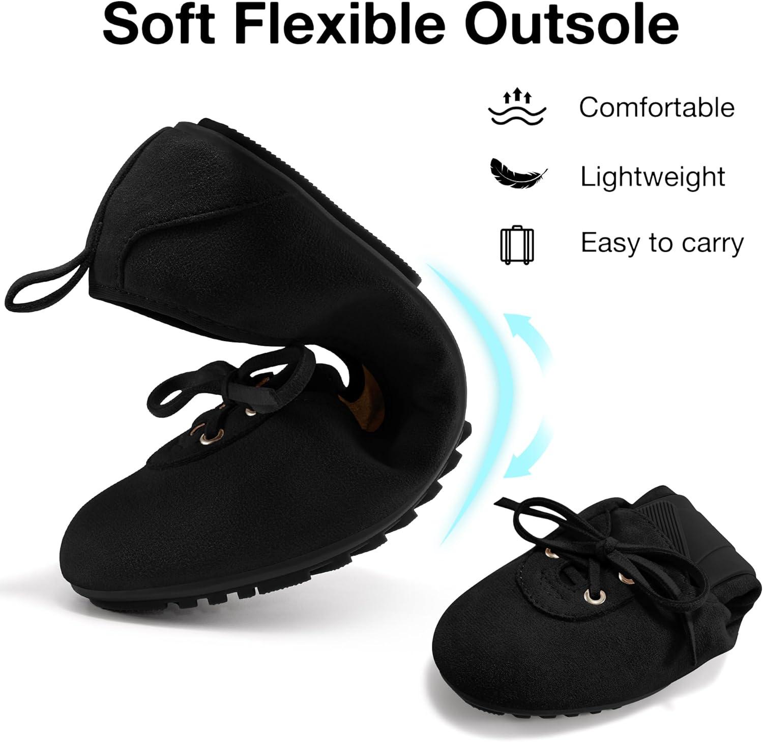 image:imageEcetana Flats for Women Dressy Shoes Round Toe Comfortable Faux Suede Slip On Foldable Ballet Flats for Casual WorkBlack