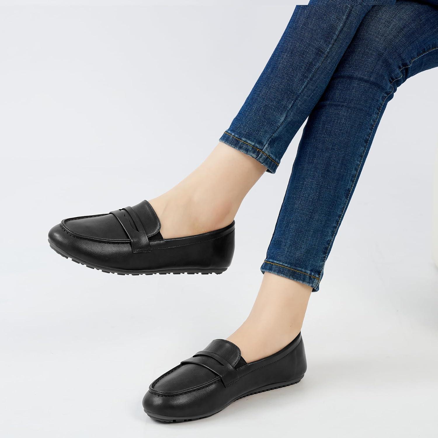 image:imageEcetana Womens Loafers Slipon Shoes Comfortable Penny Moccasins Dressy Casual Walking Flats for Work BusinessBlack