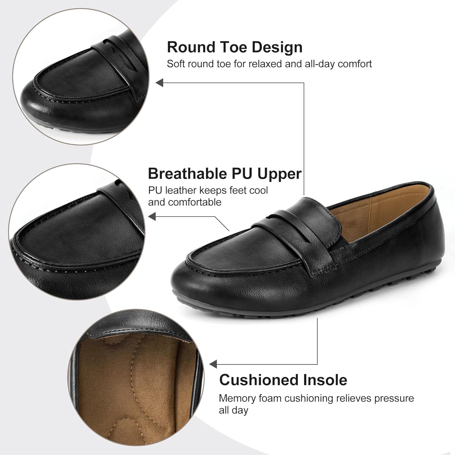 image:imageEcetana Womens Loafers Slipon Shoes Comfortable Penny Moccasins Dressy Casual Walking Flats for Work BusinessBlack