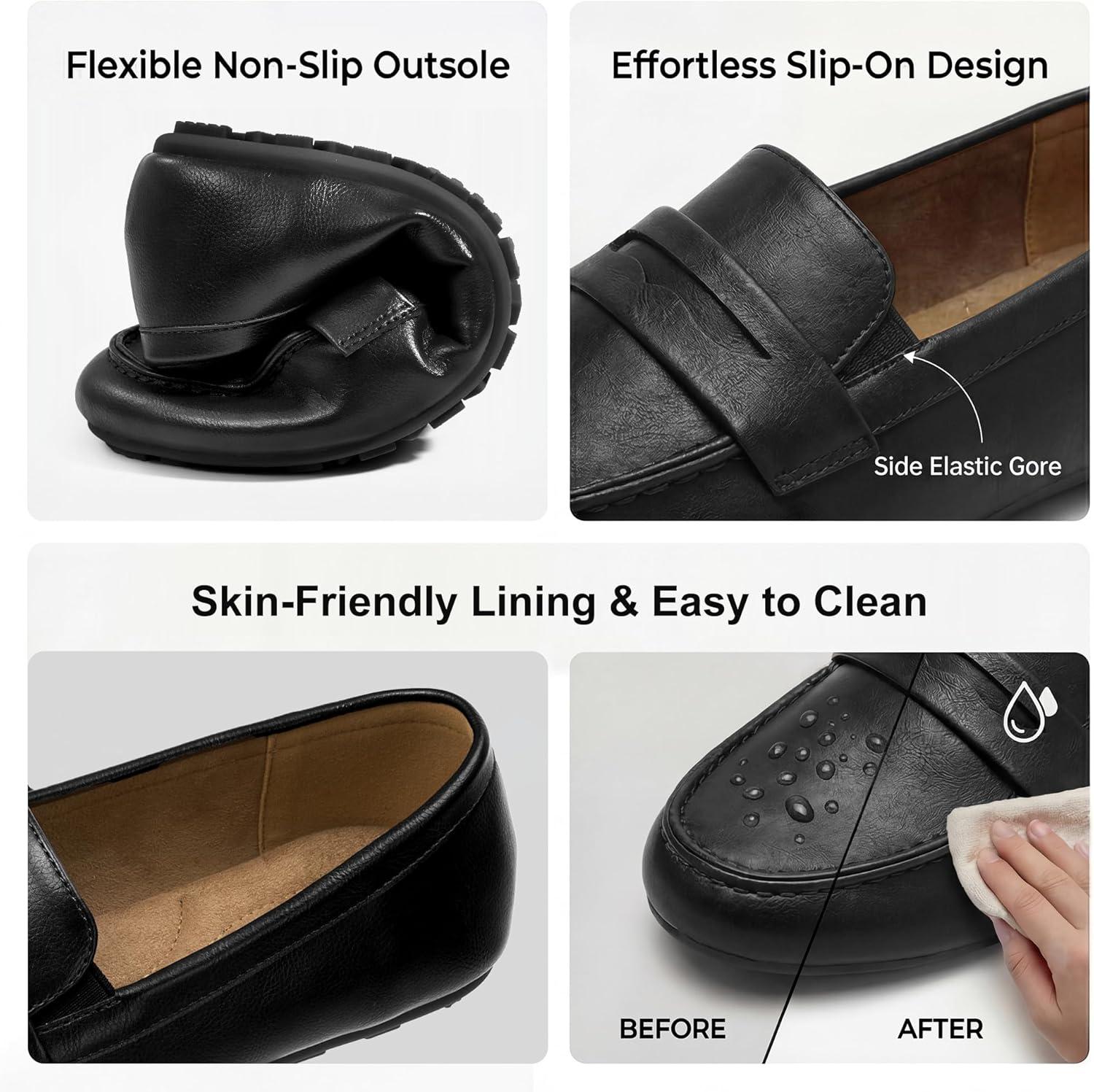 image:imageEcetana Womens Loafers Slipon Shoes Comfortable Penny Moccasins Dressy Casual Walking Flats for Work BusinessBlack