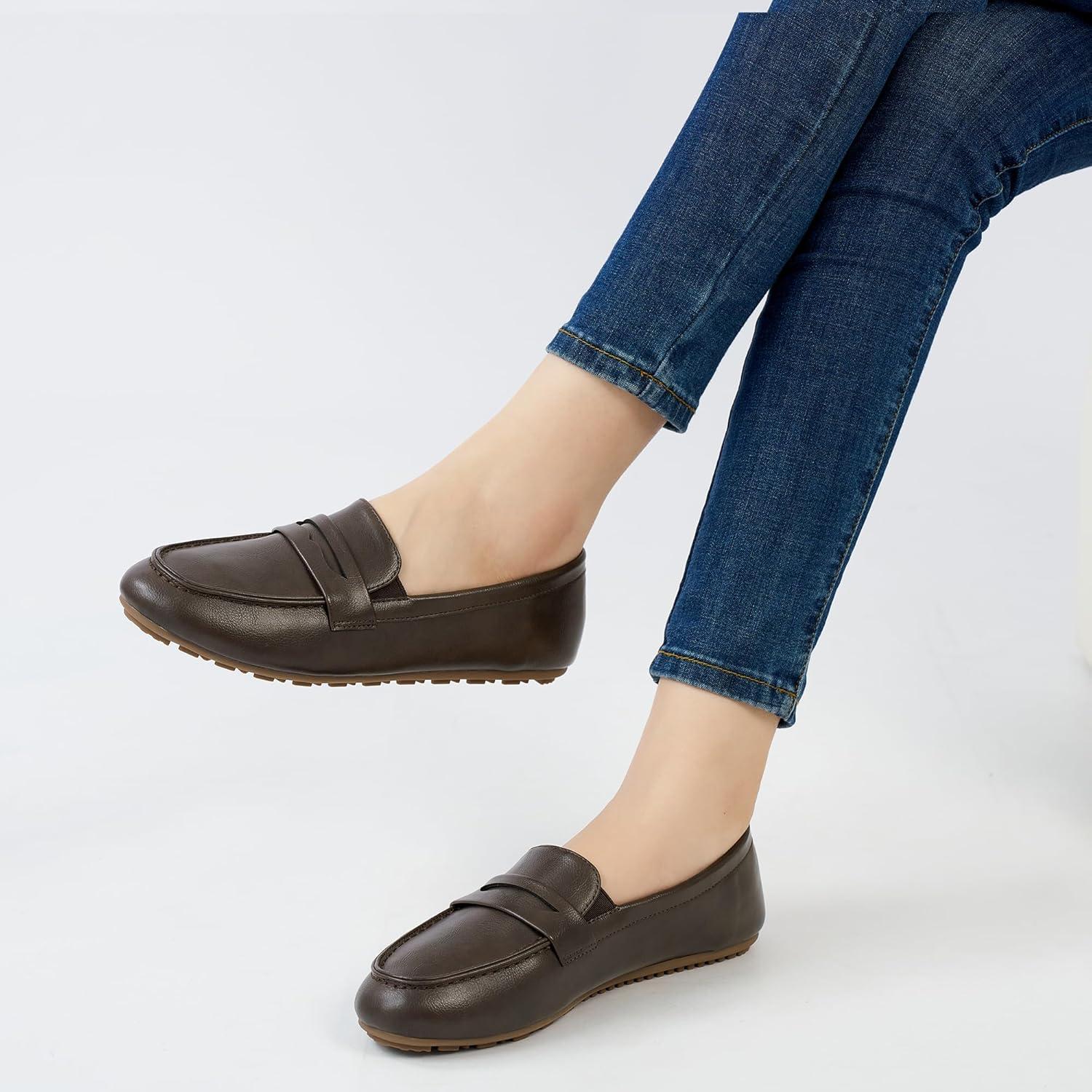 image:imageEcetana Womens Loafers Slipon Shoes Comfortable Penny Moccasins Dressy Casual Walking Flats for Work BusinessCoffee