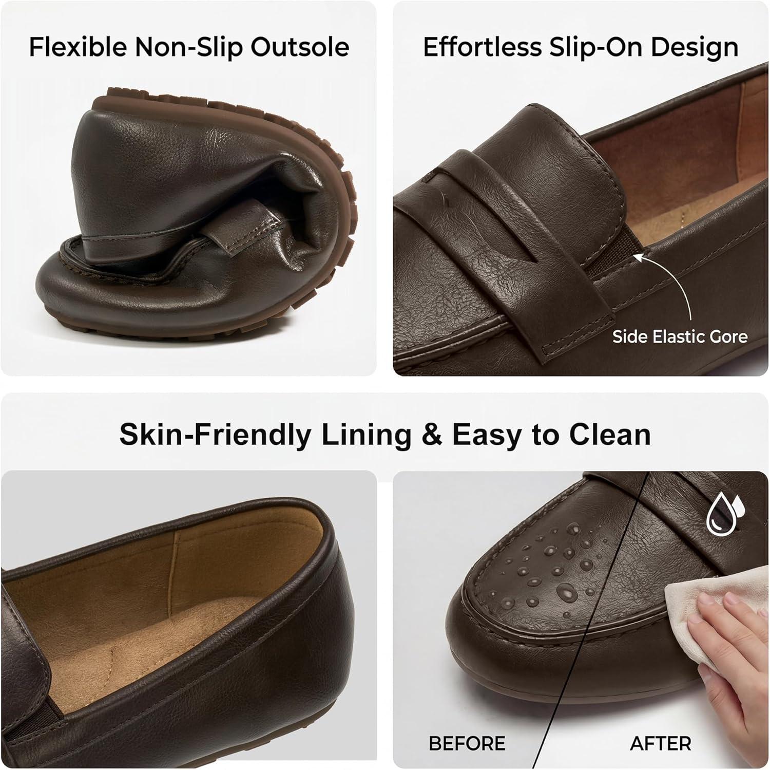 image:imageEcetana Womens Loafers Slipon Shoes Comfortable Penny Moccasins Dressy Casual Walking Flats for Work BusinessCoffee