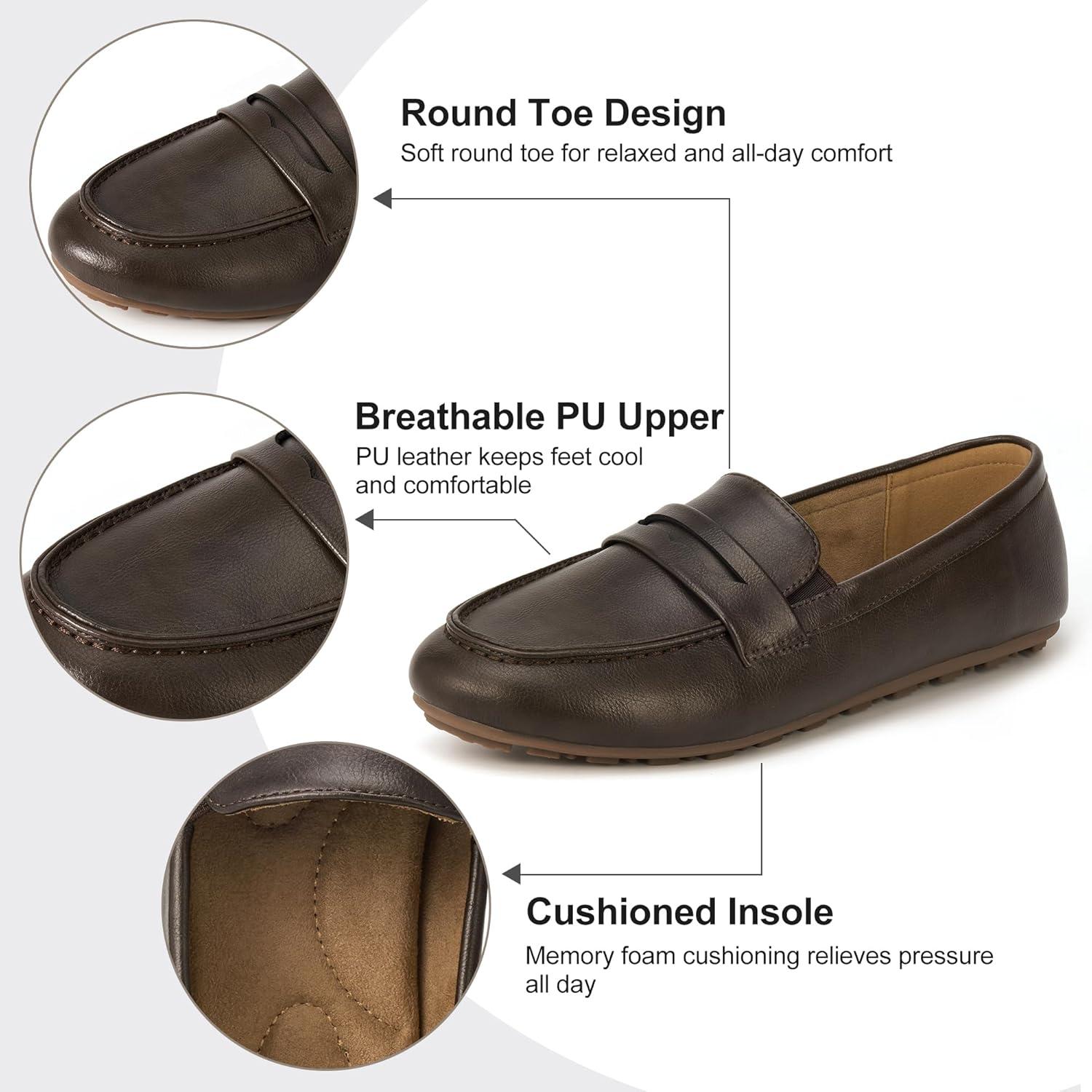 image:imageEcetana Womens Loafers Slipon Shoes Comfortable Penny Moccasins Dressy Casual Walking Flats for Work BusinessCoffee