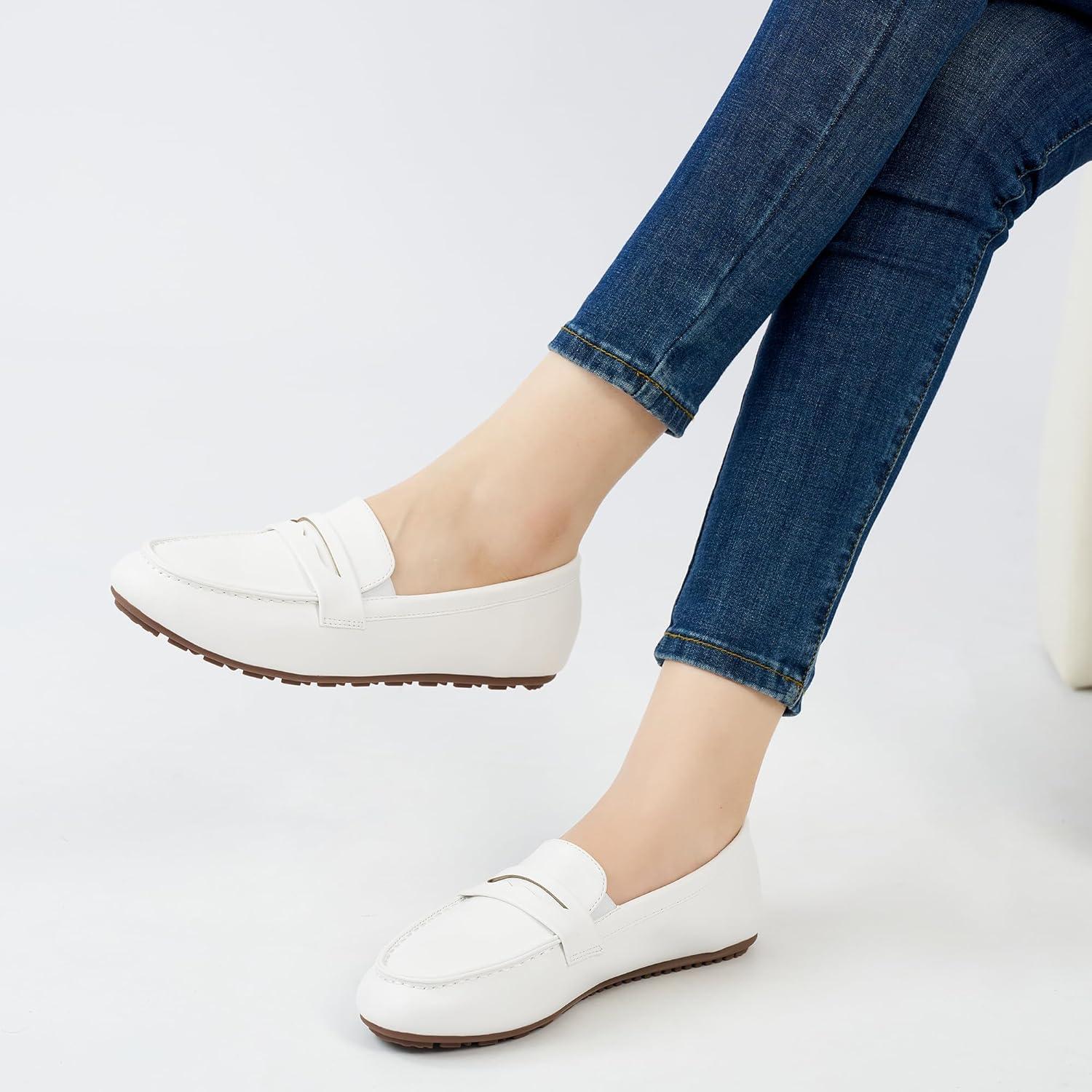 image:imageEcetana Womens Loafers Slipon Shoes Comfortable Penny Moccasins Dressy Casual Walking Flats for Work BusinessWhite