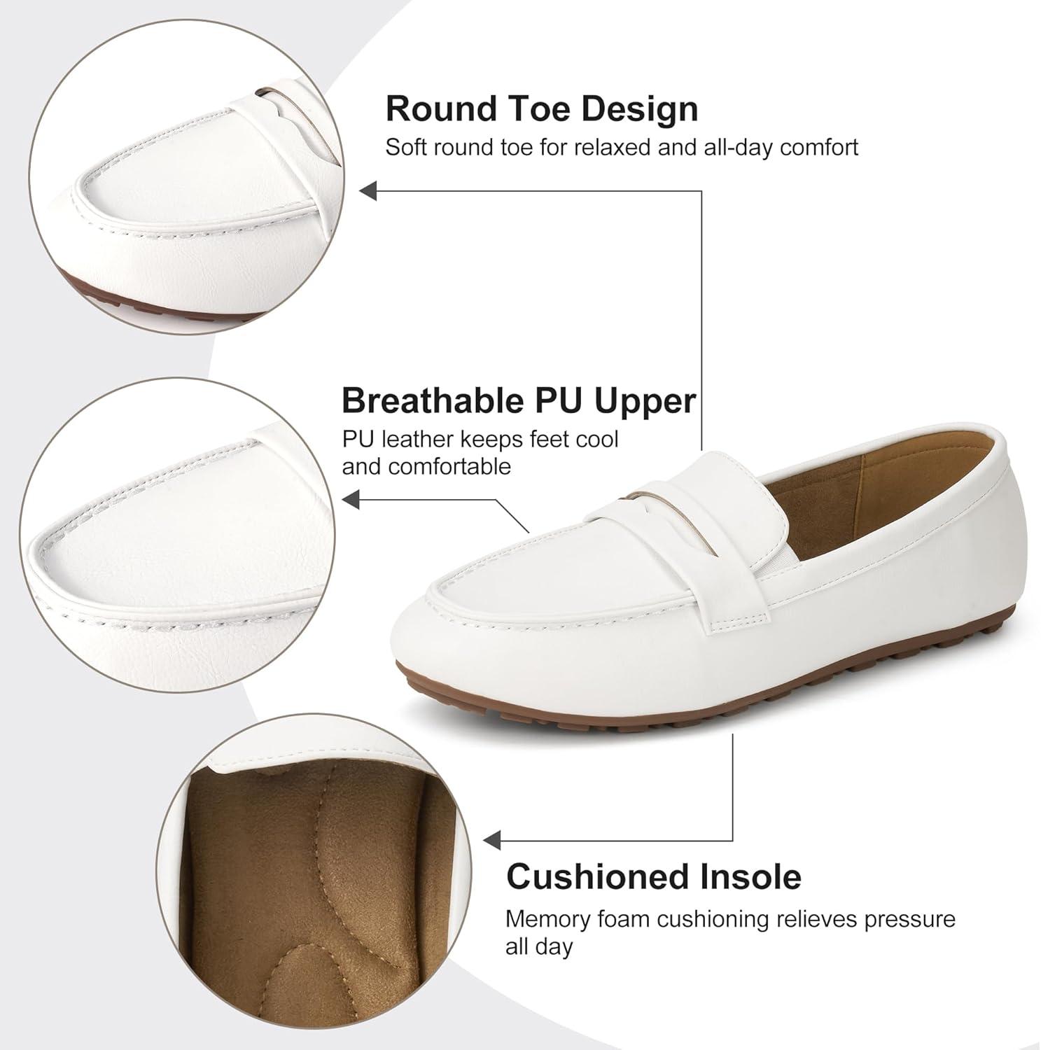 image:imageEcetana Womens Loafers Slipon Shoes Comfortable Penny Moccasins Dressy Casual Walking Flats for Work BusinessWhite