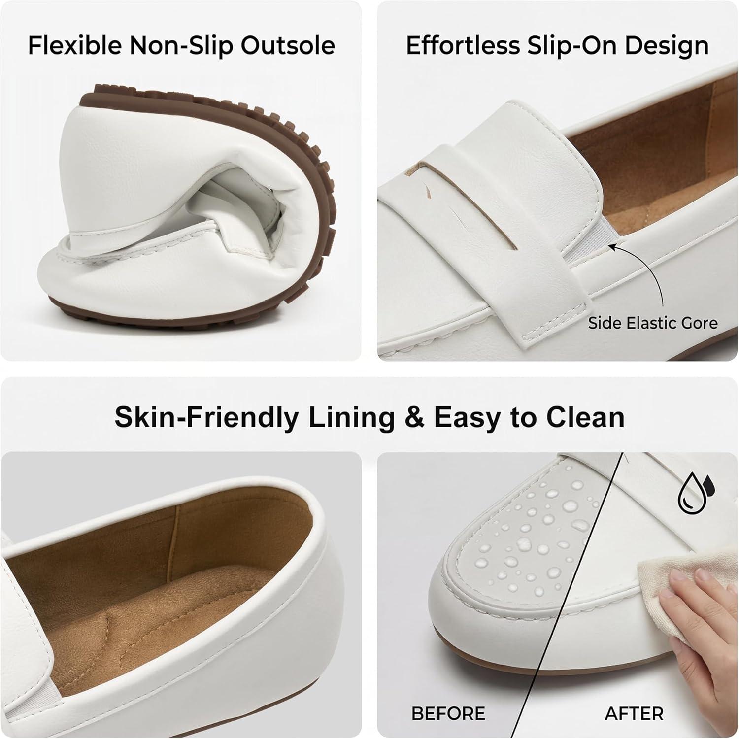 image:imageEcetana Womens Loafers Slipon Shoes Comfortable Penny Moccasins Dressy Casual Walking Flats for Work BusinessWhite