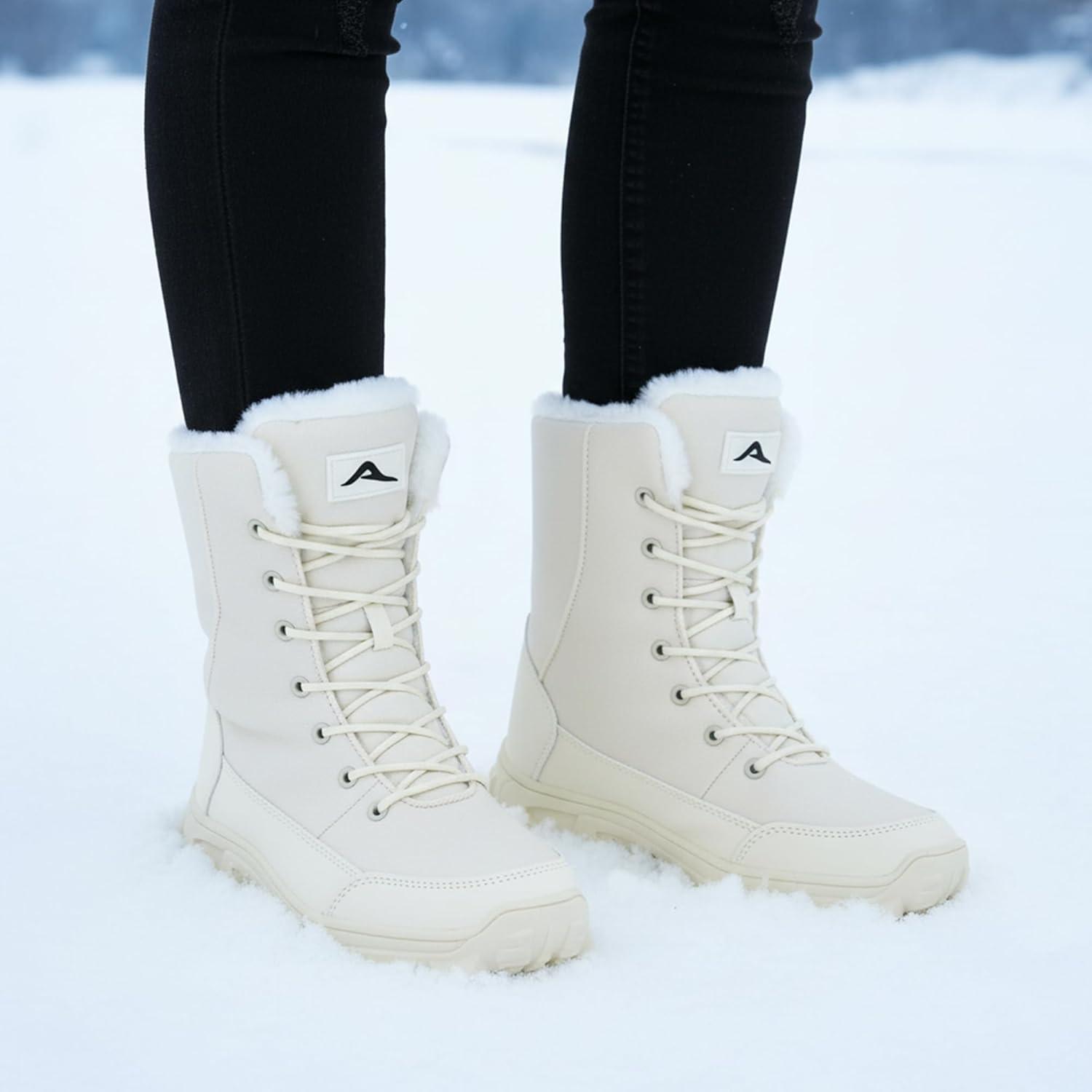 image:imageEcetana Womens Winter Snow Boots Waterproof Warm Fur Lined Comfortable Boots Non Slip MidCalf Outdoor Shoes for Walking