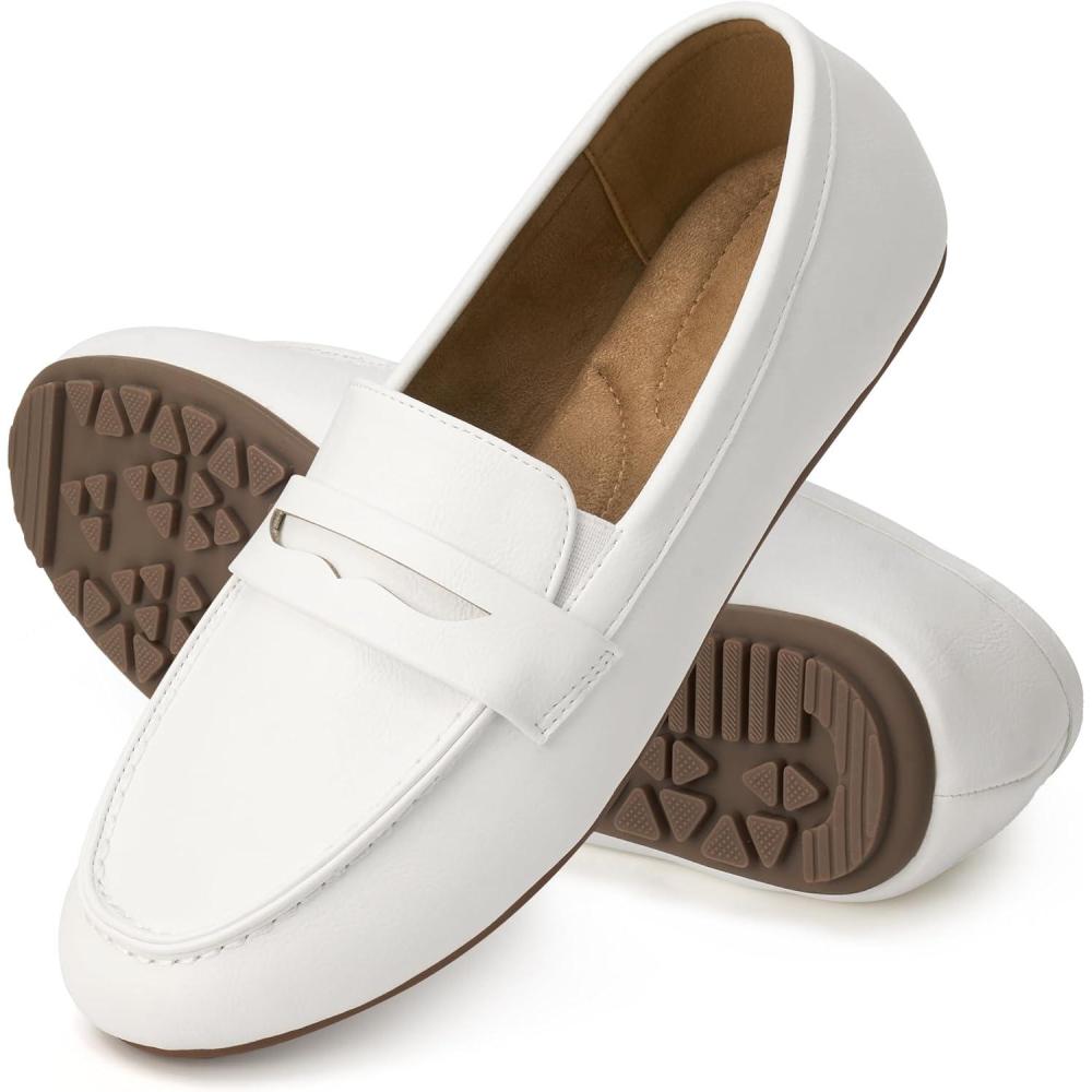 image:imageEcetana Womens Loafers Slipon Shoes Comfortable Penny Moccasins Dressy Casual Walking Flats for Work BusinessWhite