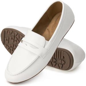 Ecetana Womens Loafers Slip-on Shoes Comfortable Penny Moccasins Dressy Casual Walking Flats for Work Business(White)