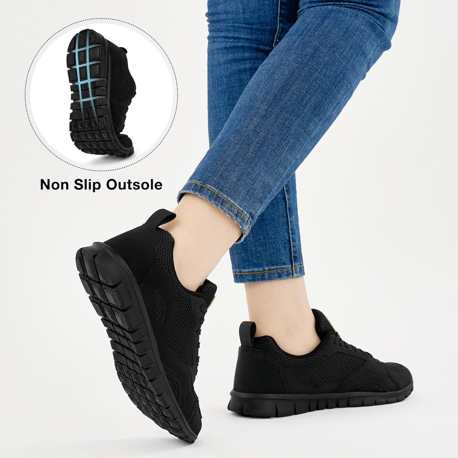 image:imageEcetana Sneakers for Womens Walking Tennis Shoes Comfortable Lightweight Breathable Casual NonSlip for Daily WorkAllblack