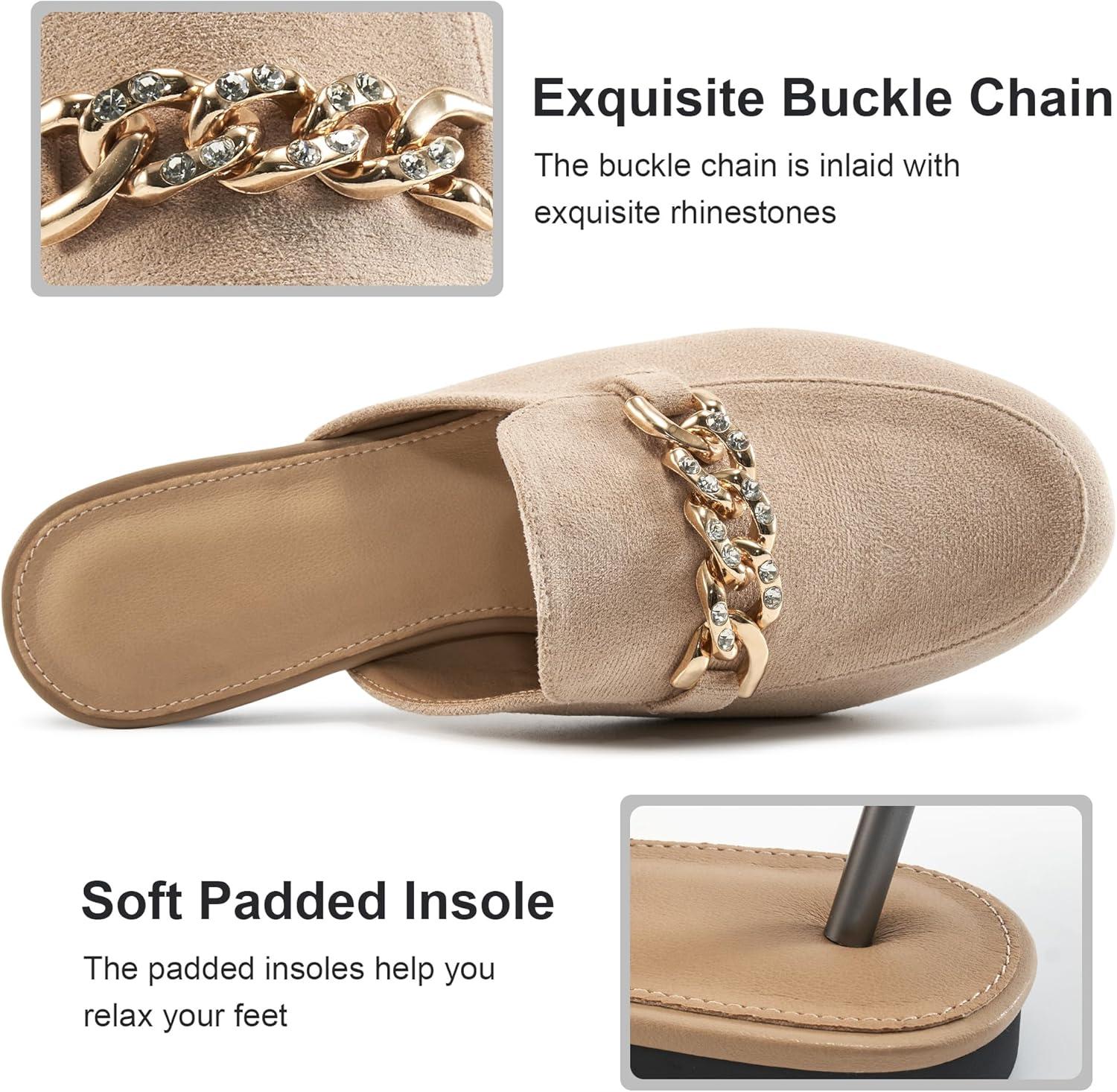 image:imageEcetana Women Mules Flats Shoes Comfortable Closed Toe Slip on Suede Buckle Slides Business Casual Dress Backless LoafersApricot