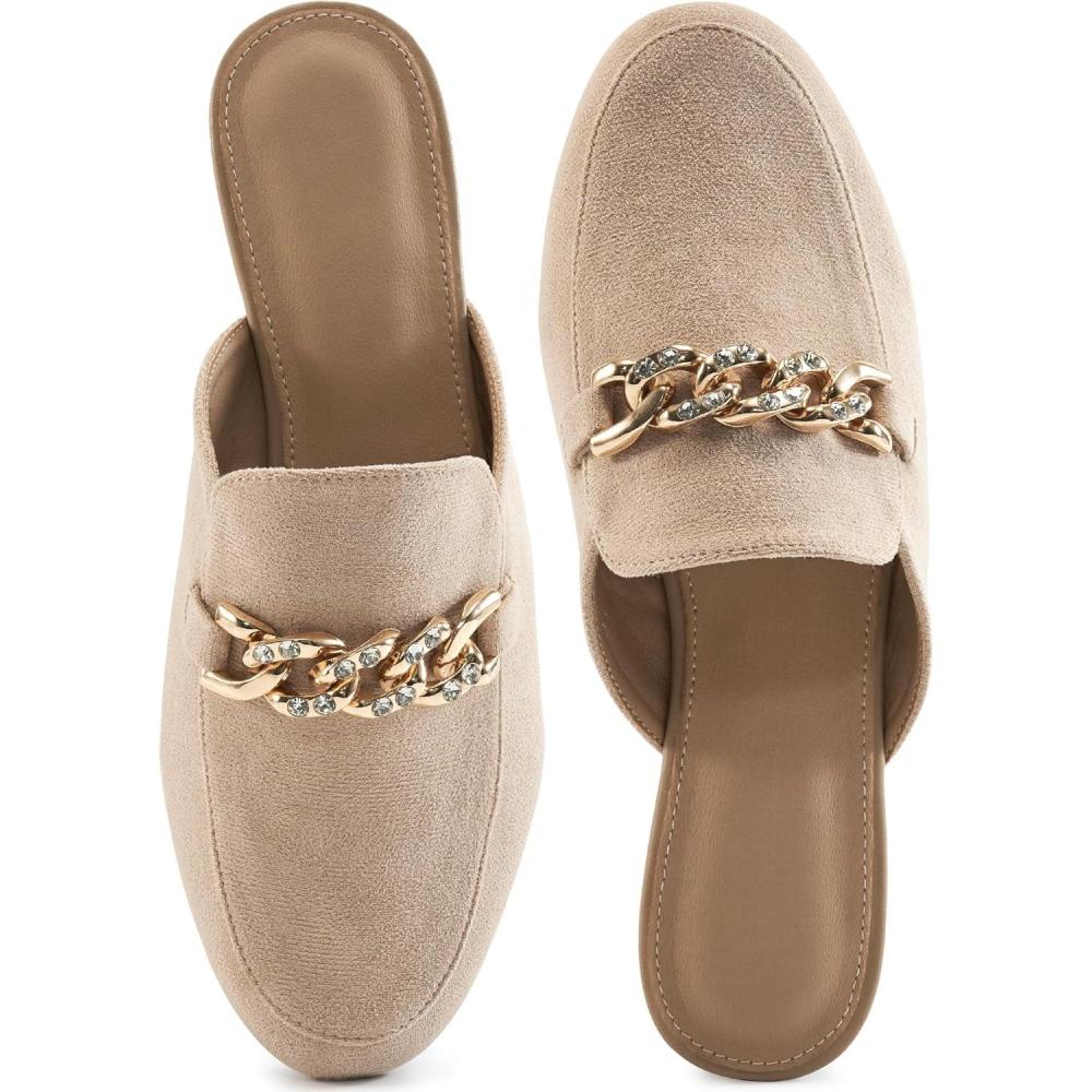 image:imageEcetana Women Mules Flats Shoes Comfortable Closed Toe Slip on Suede Buckle Slides Business Casual Dress Backless LoafersApricot