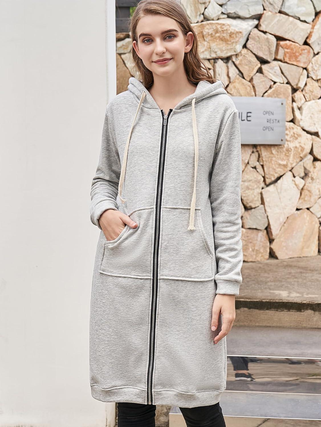 image:imageDUOYANGJIASHA Womens Hoodies Zip Up Sweatshirts Oversized 2026 Fashion Long Hooded Fall Winter Fleece Jackets with PocketsGrey