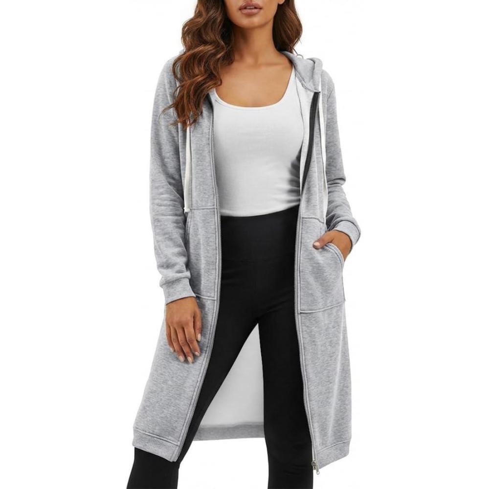 image:imageDUOYANGJIASHA Womens Hoodies Zip Up Sweatshirts Oversized 2026 Fashion Long Hooded Fall Winter Fleece Jackets with PocketsGrey