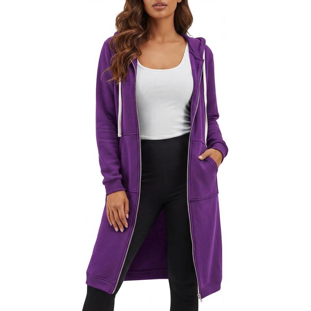 image:imageDUOYANGJIASHA Womens Hoodies Zip Up Sweatshirts Oversized 2026 Fashion Long Hooded Fall Winter Fleece Jackets with PocketsPurple