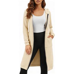 DUOYANGJIASHA Womens Hoodies Zip Up Sweatshirts Oversized 2026 Fashion Long Hooded Fall Winter Fleece Jackets with Pockets(Apricot)