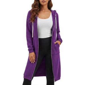 DUOYANGJIASHA Womens Hoodies Zip Up Sweatshirts Oversized 2026 Fashion Long Hooded Fall Winter Fleece Jackets with Pockets(Purple)