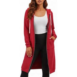 DUOYANGJIASHA Womens Hoodies Zip Up Sweatshirts Oversized 2026 Fashion Long Hooded Fall Winter Fleece Jackets with Pockets(Red)