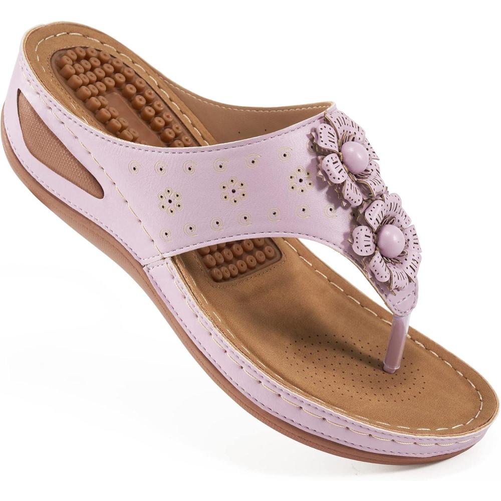 image:imageEcetana Womens Sandals Platform Wedge Comfortable Dressy Casual Summer Beach Shoes Slides Walking Flip Flops for Women