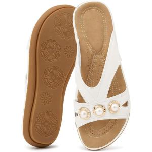 Ecetana Womens Sandals Summer Shoes 2026 Comfortable Walking Dressy Slides Casual Slip on Flat Sandals for Beach Travel Daily(White)