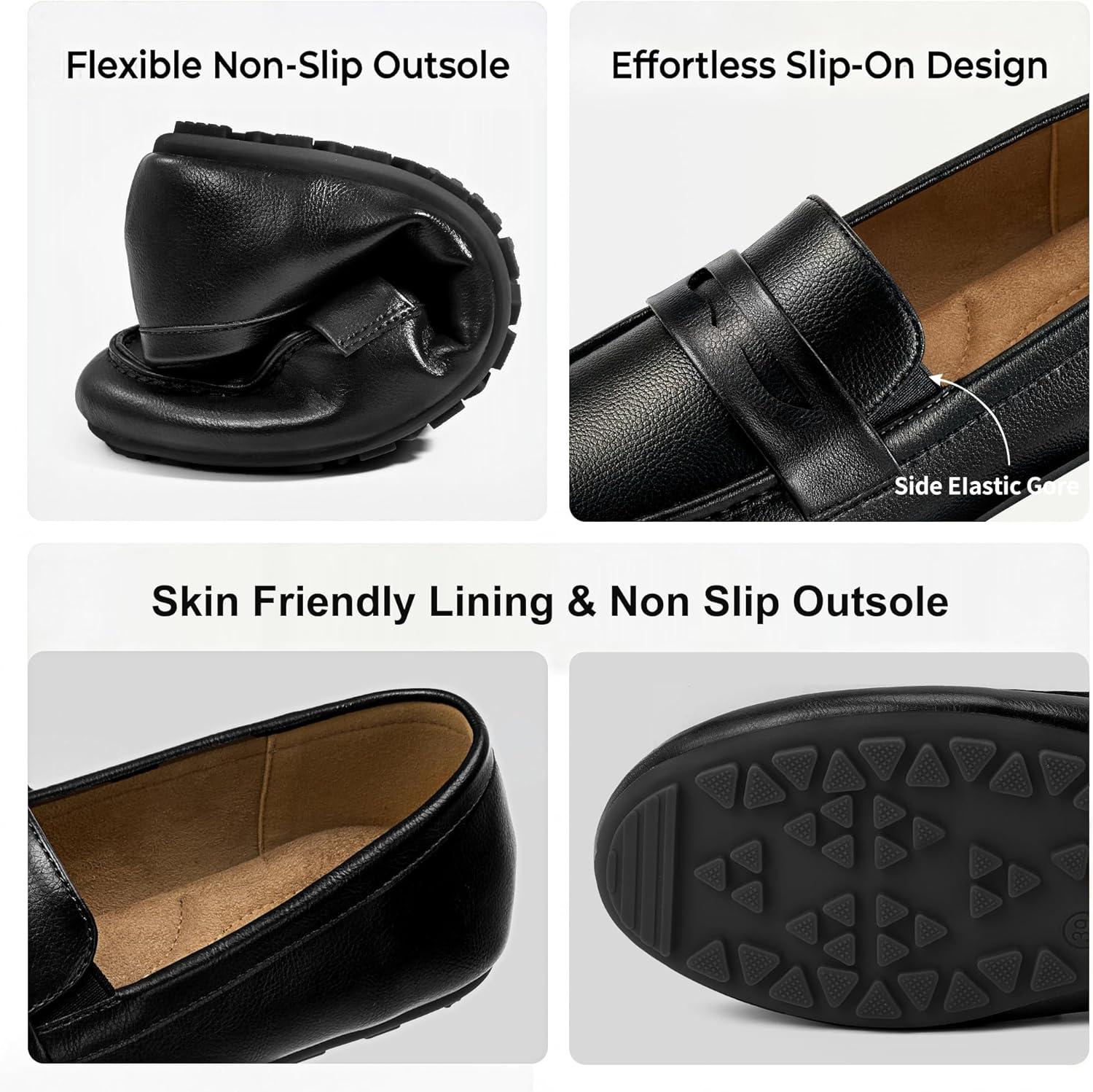 image:imageEcetana Womens Loafers Slip On Shoes Comfortable Casual Penny Loafer Dressy Work Flats Moccasins for Business DrivingBlack