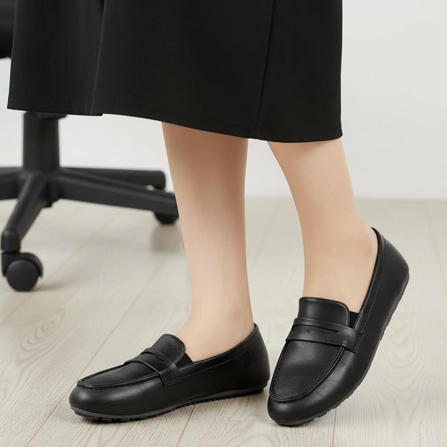 image:imageEcetana Womens Loafers Slip On Shoes Comfortable Casual Penny Loafer Dressy Work Flats Moccasins for Business DrivingBlack