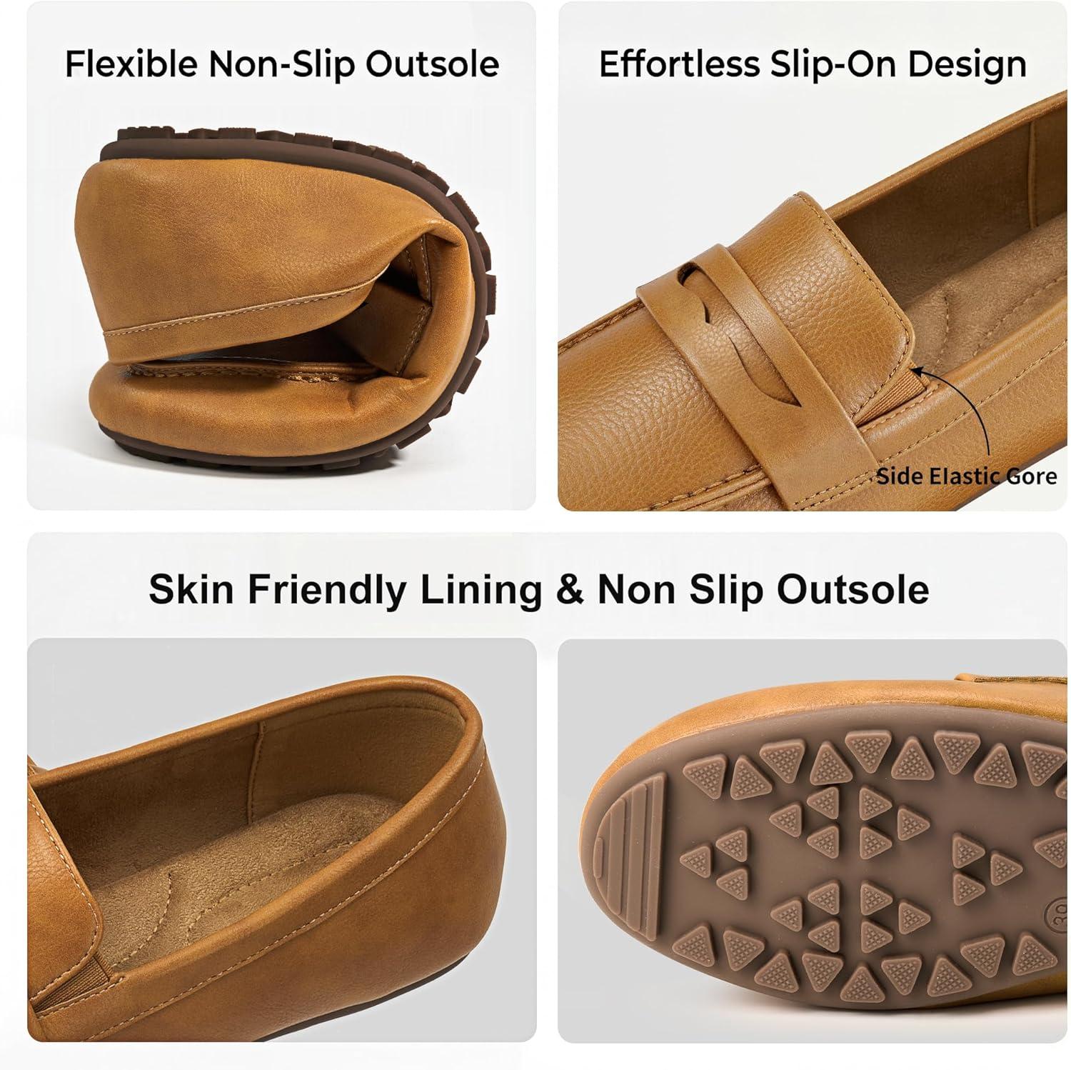 image:imageEcetana Womens Loafers Slip On Shoes Comfortable Casual Penny Loafer Dressy Work Flats Moccasins for Business DrivingBrown