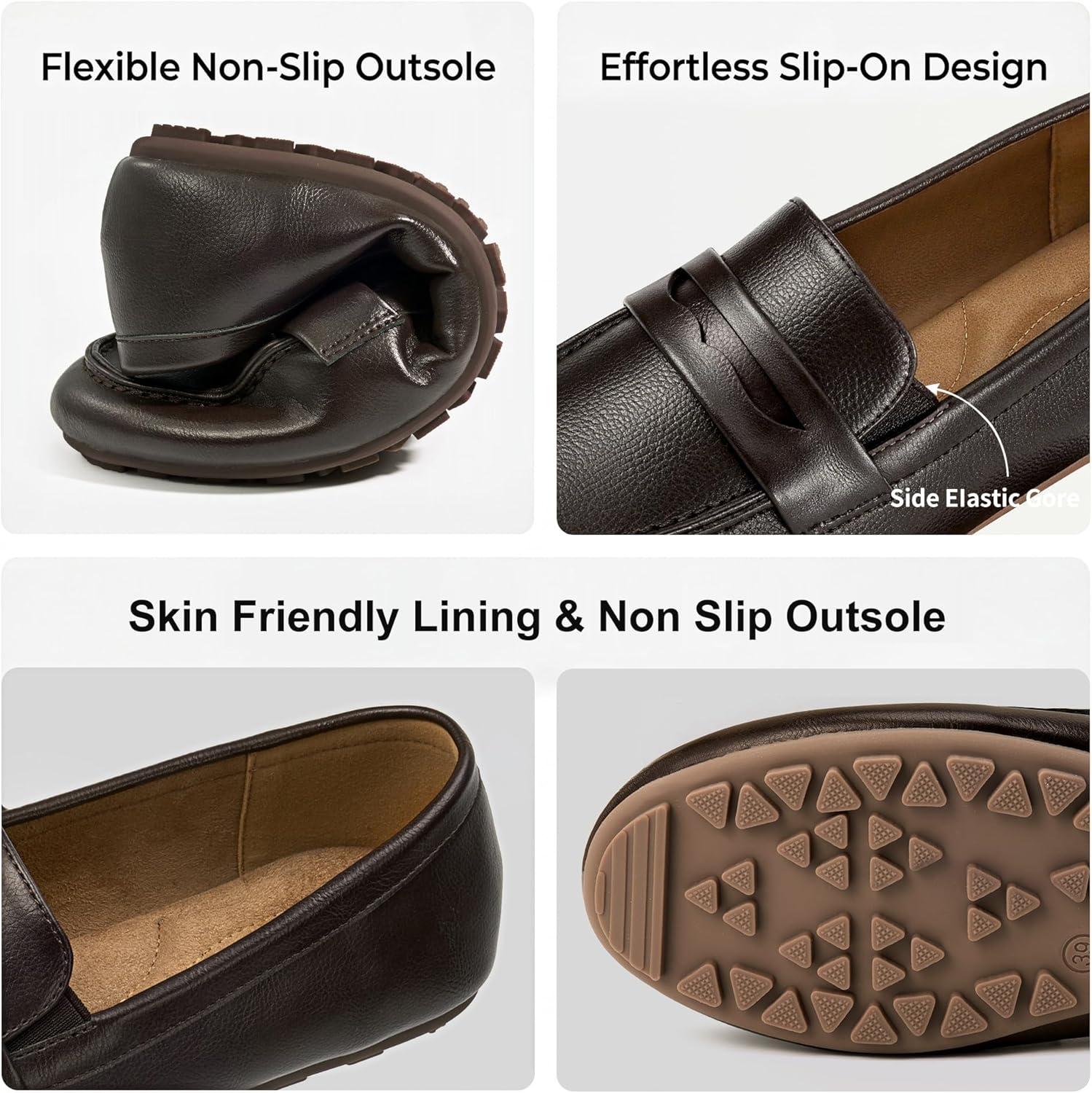 image:imageEcetana Womens Loafers Slip On Shoes Comfortable Casual Penny Loafer Dressy Work Flats Moccasins for Business DrivingCoffee