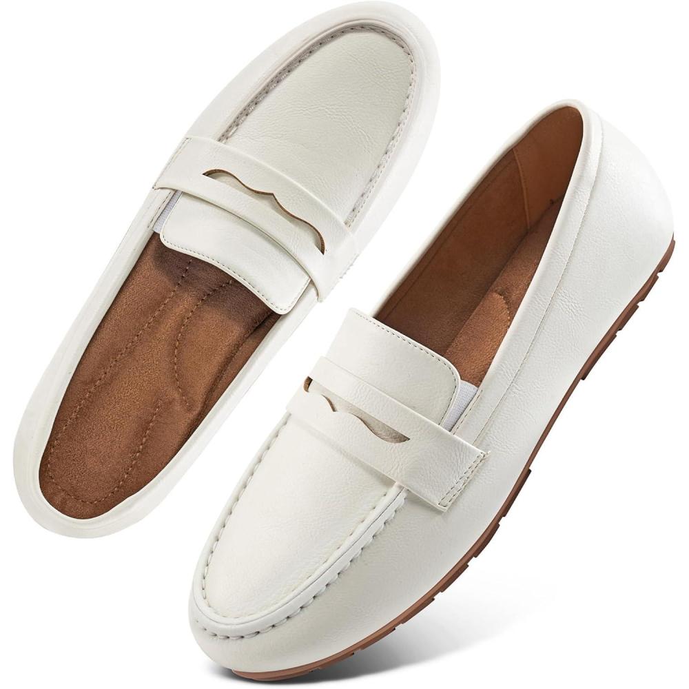 image:imageEcetana Womens Loafers Slip On Shoes Comfortable Casual Penny Loafer Dressy Work Flats Moccasins for Business DrivingWhite