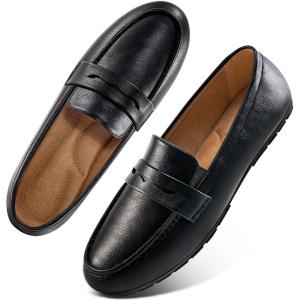 Ecetana Womens Loafers Slip On Shoes Comfortable Casual Penny Loafer Dressy Work Flats Moccasins for Business Driving(Black)