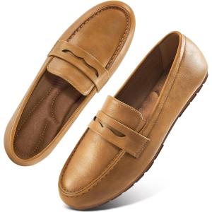 Ecetana Womens Loafers Slip On Shoes Comfortable Casual Penny Loafer Dressy Work Flats Moccasins for Business Driving(Brown)