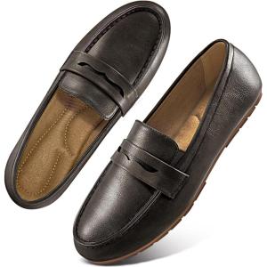 Ecetana Womens Loafers Slip On Shoes Comfortable Casual Penny Loafer Dressy Work Flats Moccasins for Business Driving(Coffee)