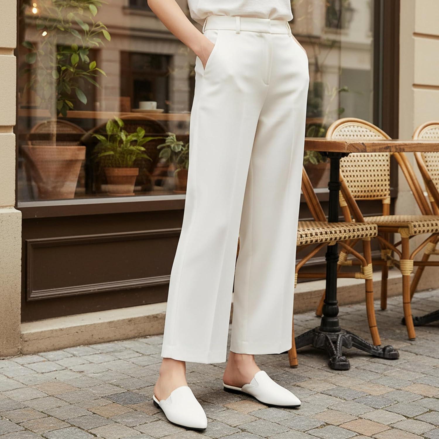 image:imageEcetana Mules for Women Dressy Shoes 2026 Pointed Toe Comfortable Casual Slingback Flats Slip On Work Business Backless LoafersWhite