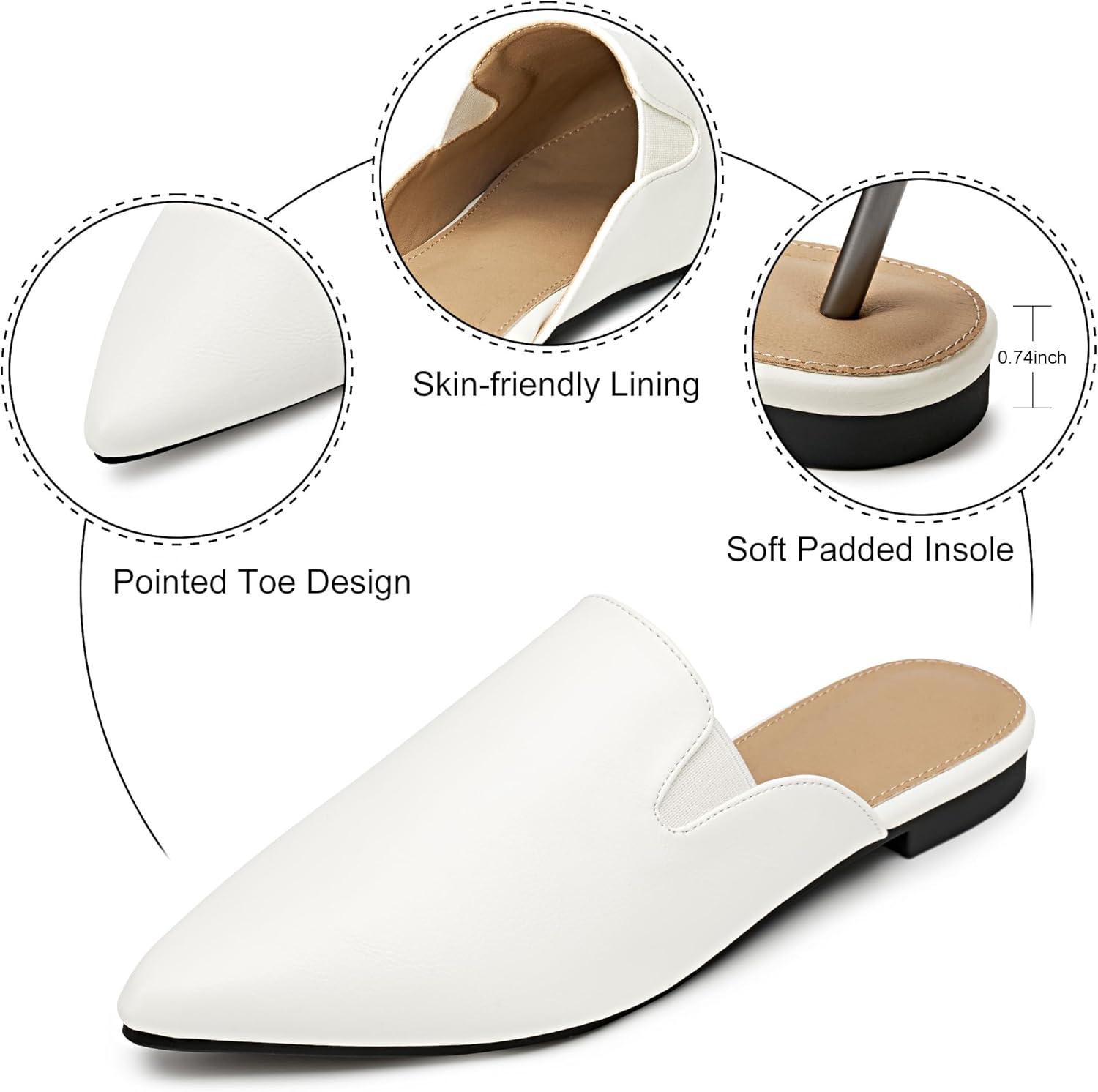 image:imageEcetana Mules for Women Dressy Shoes 2026 Pointed Toe Comfortable Casual Slingback Flats Slip On Work Business Backless LoafersWhite