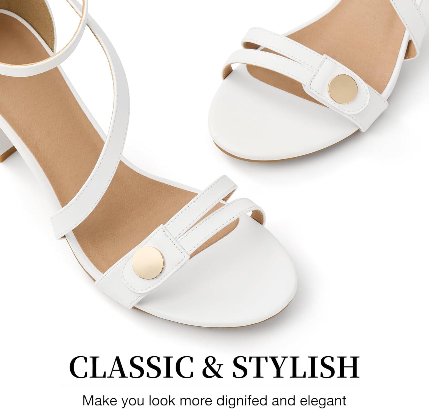 image:imageEcetana Womens Chunky Heel Sandals Open Toe Block Ankle Strap Buckle Comfortable Dressy Shoes for Wedding PartyWhite