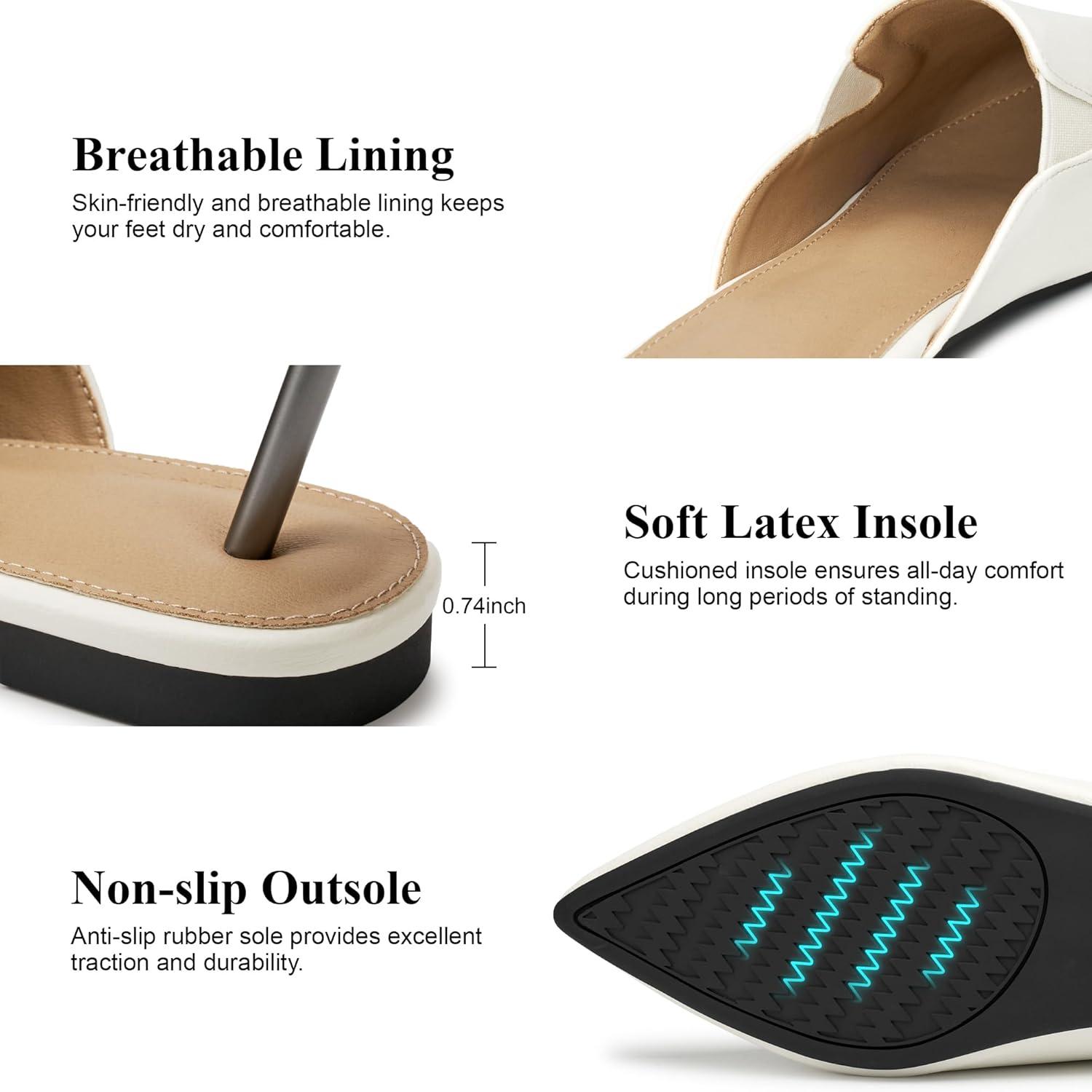 image:imageEcetana Mules for Women Dressy Shoes 2026 Pointed Toe Comfortable Casual Slingback Flats Slip On Work Business Backless Loafers White