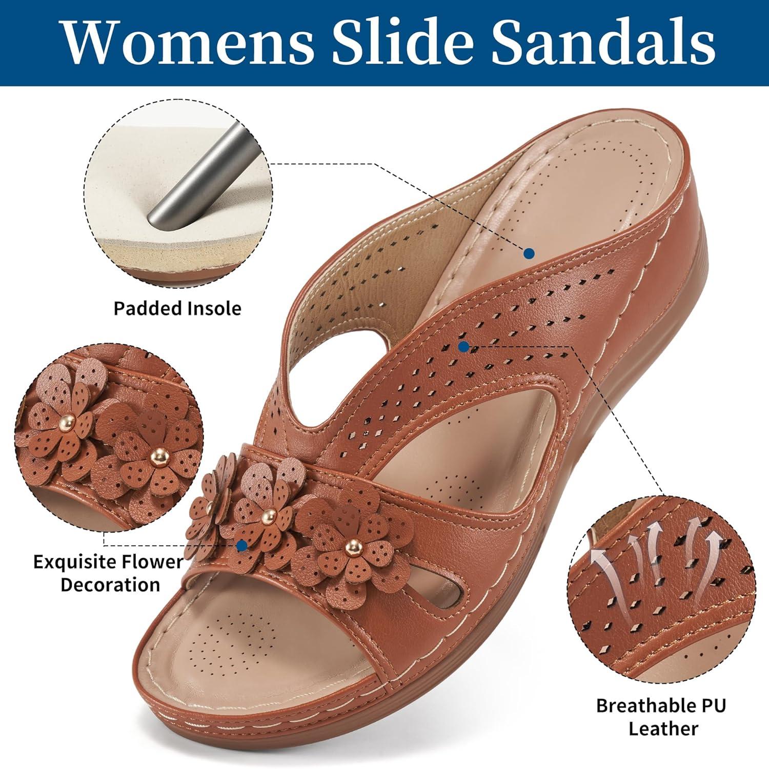 image:imageEcetana Sandals for Women Wedge Shoes Slip On Dressy Summer Comfortable Slides Sandals 2026 Casual Memory Foam Platform ShoesBrown