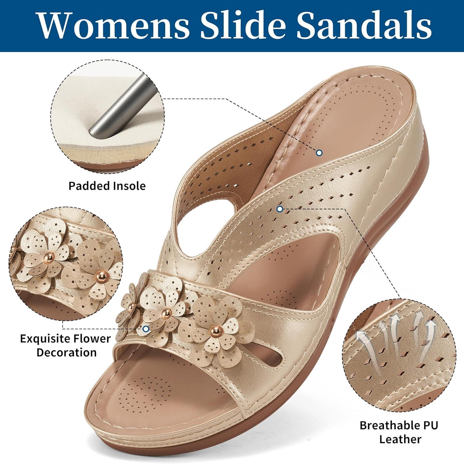 image:imageEcetana Sandals for Women Wedge Shoes Slip On Dressy Summer Comfortable Slides Sandals 2026 Casual Memory Foam Platform ShoesGold