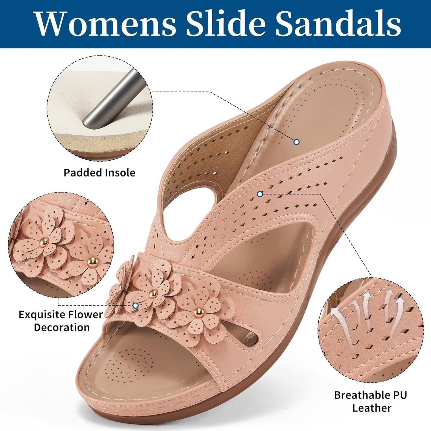 image:imageEcetana Sandals for Women Wedge Shoes Slip On Dressy Summer Comfortable Slides Sandals 2026 Casual Memory Foam Platform ShoesPink