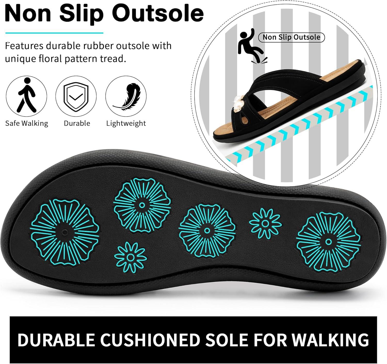 image:imageEcetana Womens Sandals Summer Slides 2026 Comfortable Walking Dressy Slides Casual Slip on Flat SandalsBlack