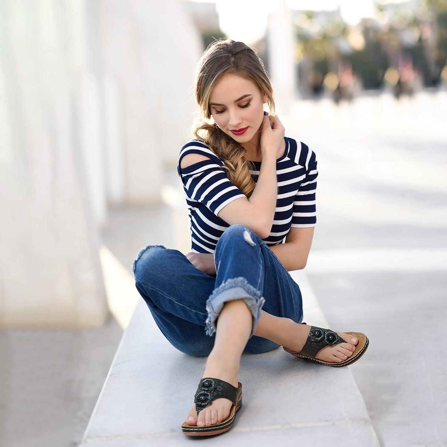 image:imageEcetana Womens Wedge Sandals Dressy 2026 Comfortable Casual Summer Flip Flops Walking Platform Slides ShoesBlack