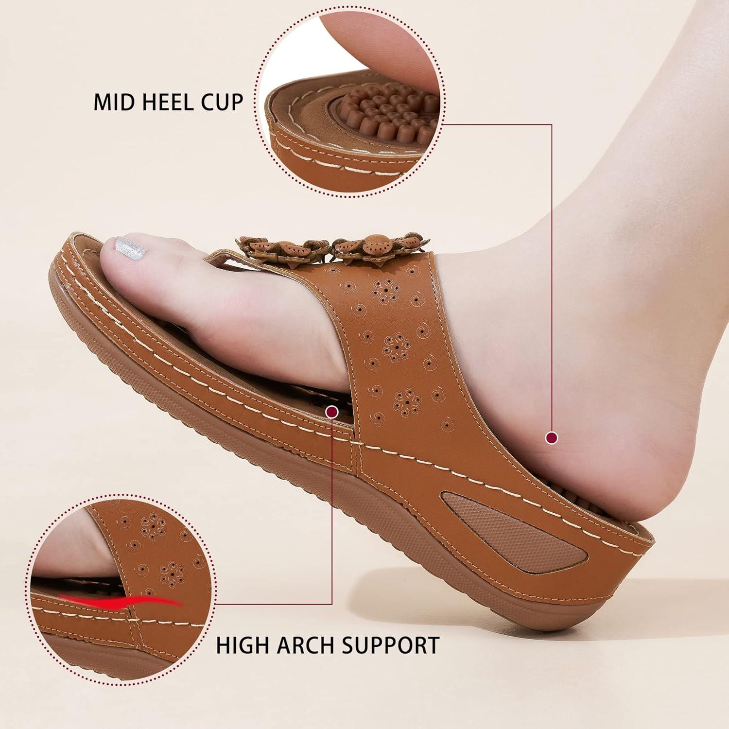image:imageEcetana Womens Wedge Sandals Dressy 2026 Comfortable Casual Summer Flip Flops Walking Platform Slides ShoesBrown