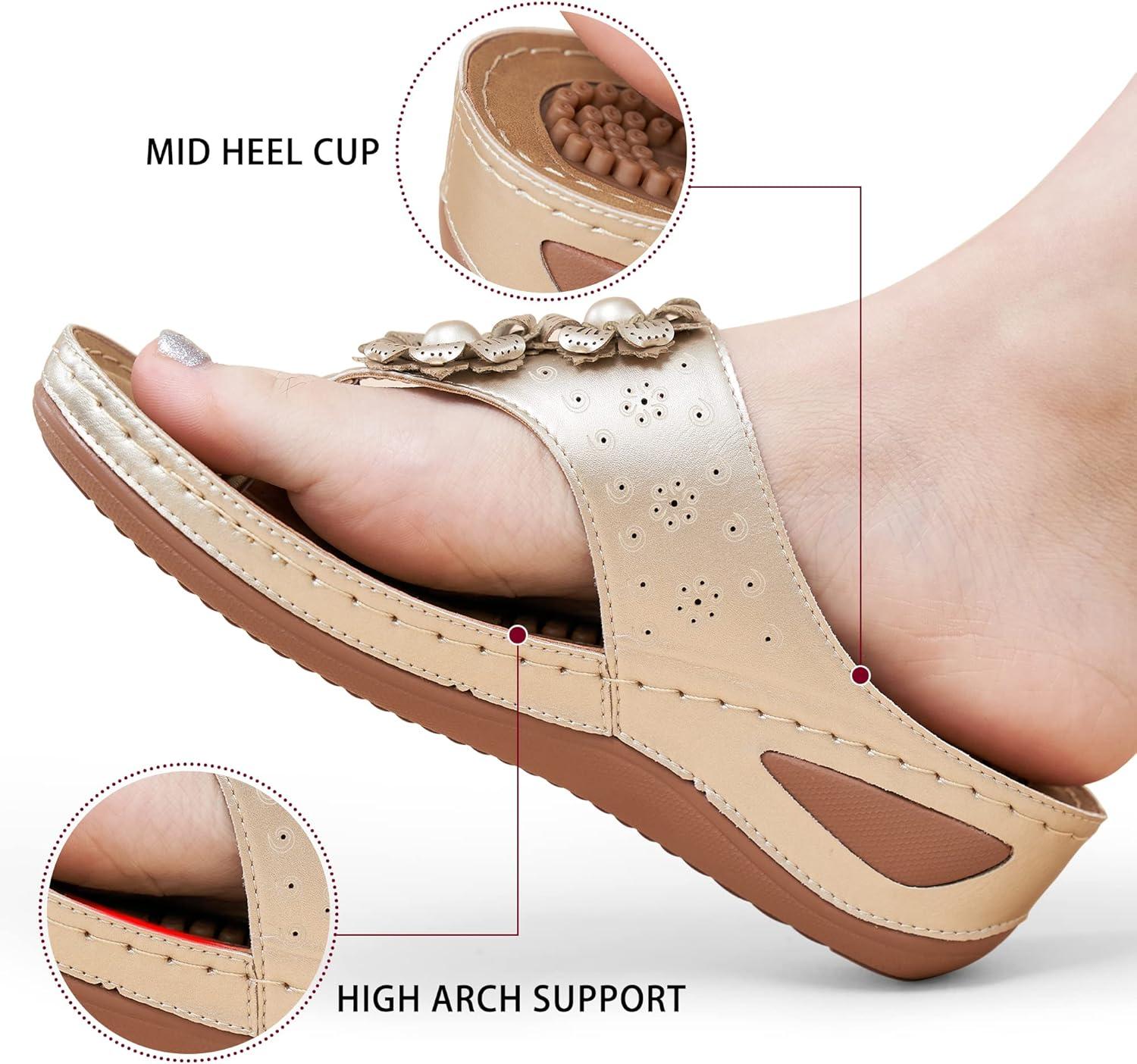 image:imageEcetana Womens Wedge Sandals Dressy 2026 Comfortable Casual Summer Flip Flops Walking Platform Slides ShoesGold