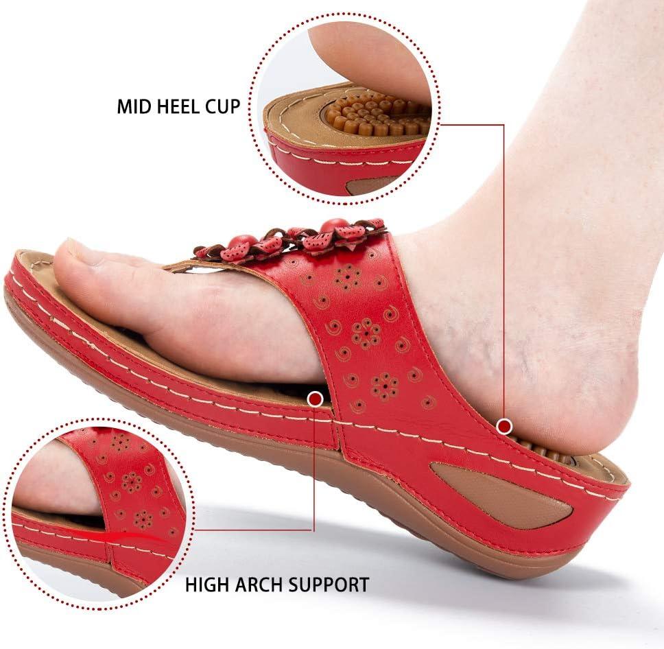 image:imageEcetana Womens Wedge Sandals Dressy 2026 Comfortable Casual Summer Flip Flops Walking Platform Slides ShoesRed