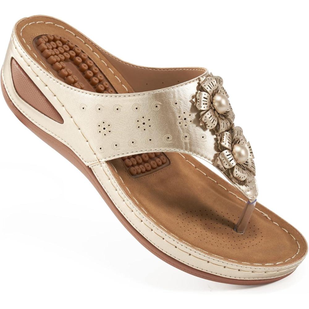 image:imageEcetana Womens Wedge Sandals Dressy 2026 Comfortable Casual Summer Flip Flops Walking Platform Slides ShoesGold