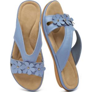 Ecetana Flat Sandals for Women 2026 Dressy Summer Fashion Walking Slides Comfortable Slip On Casual Vacation Flats Sandals(Blue)