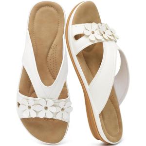 Ecetana Flat Sandals for Women 2026 Dressy Summer Fashion Walking Slides Comfortable Slip On Casual Vacation Flats Sandals(White)