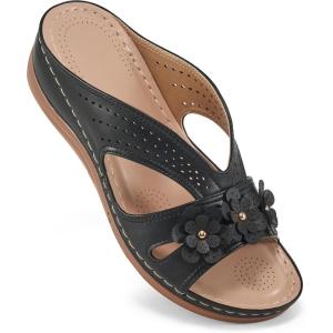 Ecetana Sandals for Women Wedge Shoes: Slip On Dressy Summer Comfortable Slides Sandals 2026 Casual Memory Foam Platform Shoes(Black)