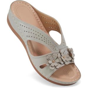 Ecetana Sandals for Women Wedge Shoes: Slip On Dressy Summer Comfortable Slides Sandals 2026 Casual Memory Foam Platform Shoes(Grey)